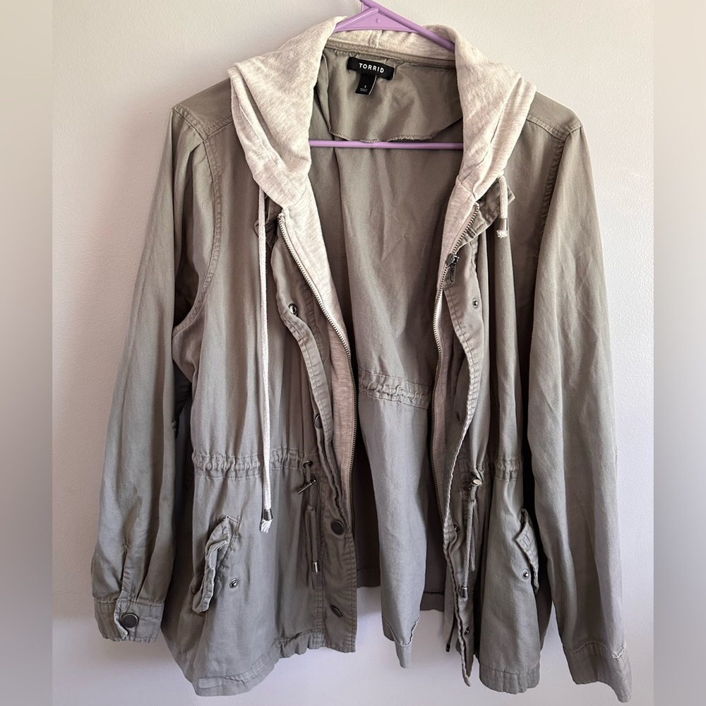 torrid sage green hooded utility jacket